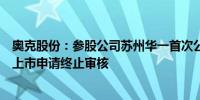 奥克股份：参股公司苏州华一首次公开发行股票并在创业板上市申请终止审核