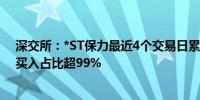 深交所：*ST保力最近4个交易日累计跌超58%期间自然人买入占比超99%