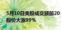 5月10日美股成交额前20：诺瓦瓦克斯医药股价大涨99%