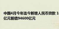 中国4月今年迄今新增人民币贷款 101900亿元预期101600亿元前值94600亿元