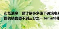 市场消息：预计拼多多旗下跨境电商平台Temu今年来自美国的销售额不到三分之一Temu将重点转向获取欧洲用户