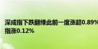 深成指下跌翻绿此前一度涨超0.89%上证指数跌0.1%创业板指涨0.12%