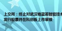 上交所：终止对武汉格蓝若智能技术股份有限公司首次公开发行股票并在科创板上市审核