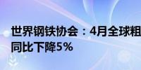 世界钢铁协会：4月全球粗钢产量1.557亿吨 同比下降5%