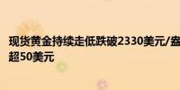 现货黄金持续走低跌破2330美元/盎司跌幅超2%较日高回落超50美元