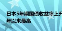 日本5年期国债收益率上升至0.63%为2009年以来最高