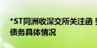 *ST同洲收深交所关注函 要求详细说明目前债务具体情况