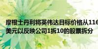 摩根士丹利将英伟达目标价格从1160.00美元调整为116.00美元以反映公司1拆10的股票拆分