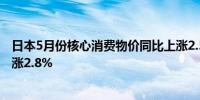 日本5月份核心消费物价同比上涨2.5%整体消费物价同比上涨2.8%