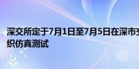 深交所定于7月1日至7月5日在深市交易结算独立测试环境组织仿真测试