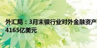 外汇局：3月末银行业对外金融资产15079亿美元对外负债14165亿美元