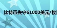 比特币失守61000美元/枚日内跌幅1.44%