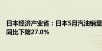 日本经济产业省：日本5月汽油销量同比下降4.7%煤油销量同比下降27.0%