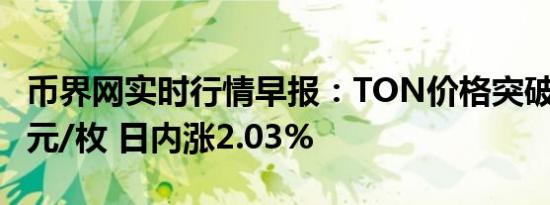 币界网实时行情早报：TON价格突破7.078美元/枚 日内涨2.03%