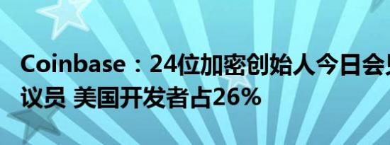 Coinbase：24位加密创始人今日会见两党参议员 美国开发者占26%