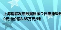 上海钢联发布数据显示今日电池级碳酸锂价格较上次下跌500元均价报8.85万元/吨