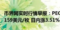 币界网实时行情早报：PEOPLE价格突破0.06159美元/枚 日内涨3.51%