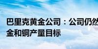 巴里克黄金公司：公司仍然按计划实现全年黄金和铜产量目标