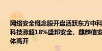 网络安全概念股开盘活跃东方中科、格尔软件一字涨停佳缘科技涨超18%盛邦安全、麒麟信安、三六零、国华网安等集体高开