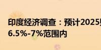 印度经济调查：预计2025财年GDP增长将在6.5%-7%范围内