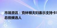 市场资讯：克林顿夫妇表示支持卡马拉·哈里斯为民主党的总统候选人