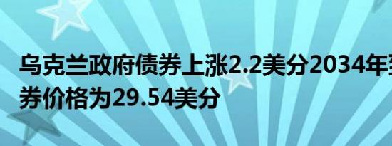 乌克兰政府债券上涨2.2美分2034年到期的债券价格为29.54美分