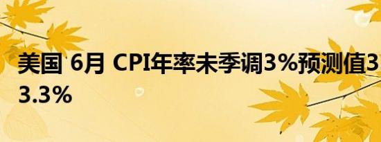 美国 6月 CPI年率未季调3%预测值3.1%前值3.3%