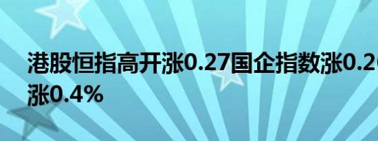 港股恒指高开涨0.27国企指数涨0.26科指开涨0.4%