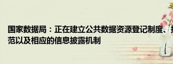 国家数据局：正在建立公共数据资源登记制度、授权运营规范以及相应的信息披露机制