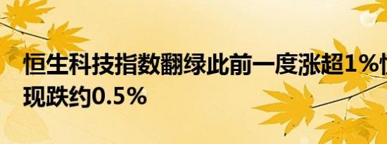 恒生科技指数翻绿此前一度涨超1%恒生指数现跌约0.5%