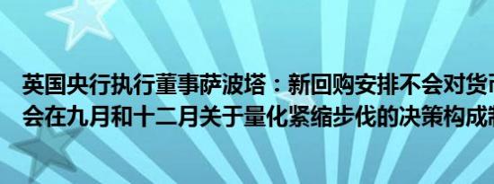英国央行执行董事萨波塔：新回购安排不会对货币政策委员会在九月和十二月关于量化紧缩步伐的决策构成制约