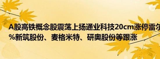 A股高铁概念股震荡上扬通业科技20cm涨停雷尔伟涨超17%新筑股份、麦格米特、研奥股份等跟涨