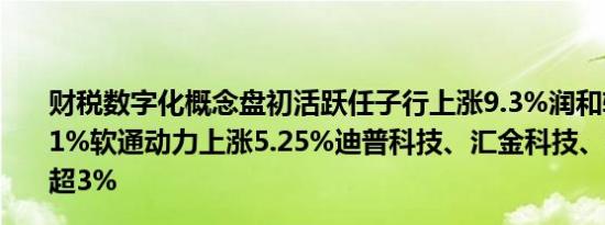 财税数字化概念盘初活跃任子行上涨9.3%润和软件上涨6.61%软通动力上涨5.25%迪普科技、汇金科技、兆日科技涨超3%