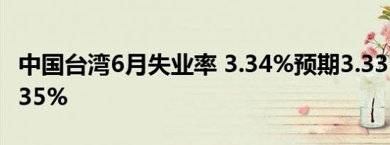 中国台湾6月失业率 3.34%预期3.33%前值3.35%