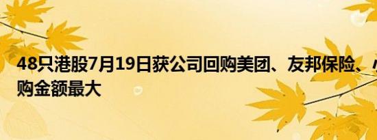 48只港股7月19日获公司回购美团、友邦保险、小米集团回购金额最大