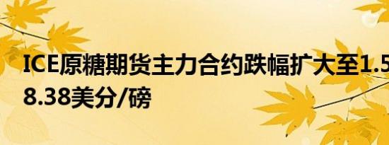 ICE原糖期货主力合约跌幅扩大至1.5%现报18.38美分/磅