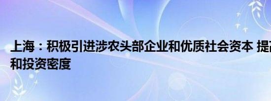 上海：积极引进涉农头部企业和优质社会资本 提高投资规模和投资密度