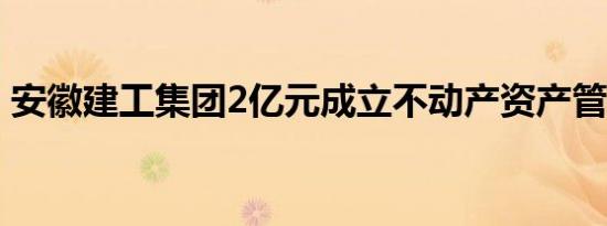 安徽建工集团2亿元成立不动产资产管理公司