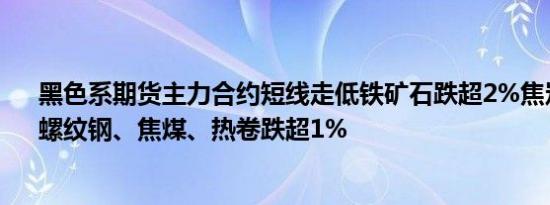 黑色系期货主力合约短线走低铁矿石跌超2%焦炭、锰硅、螺纹钢、焦煤、热卷跌超1%