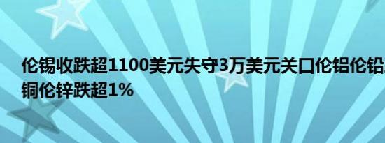 伦锡收跌超1100美元失守3万美元关口伦铝伦铅跌超2%伦铜伦锌跌超1%