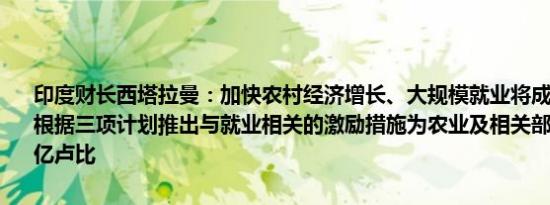 印度财长西塔拉曼：加快农村经济增长、大规模就业将成为政策目标将根据三项计划推出与就业相关的激励措施为农业及相关部门拨款1.52万亿卢比
