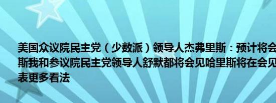 美国众议院民主党（少数派）领导人杰弗里斯：预计将会见副总统哈里斯我和参议院民主党领导人舒默都将会见哈里斯将在会见哈里斯之后发表更多看法