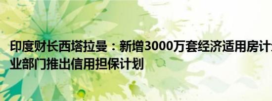 印度财长西塔拉曼：新增3000万套经济适用房计划为中小企业部门推出信用担保计划