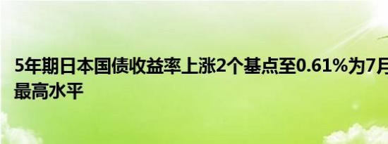 5年期日本国债收益率上涨2个基点至0.61%为7月2日以来的最高水平
