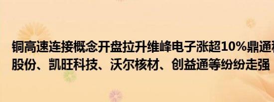 铜高速连接概念开盘拉升维峰电子涨超10%鼎通科技、神宇股份、凯旺科技、沃尔核材、创益通等纷纷走强