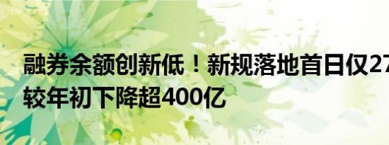 融券余额创新低！新规落地首日仅279.02亿 较年初下降超400亿