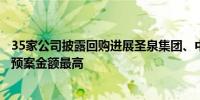 35家公司披露回购进展圣泉集团、中科三环、心脉医疗回购预案金额最高