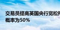 交易员提高英国央行宽松押注 预计下周降息概率为50%