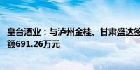 皇台酒业：与泸州金桂、甘肃盛达签订债务代偿协议 涉及金额691.26万元