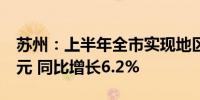 苏州：上半年全市实现地区生产总值1.2万亿元 同比增长6.2%